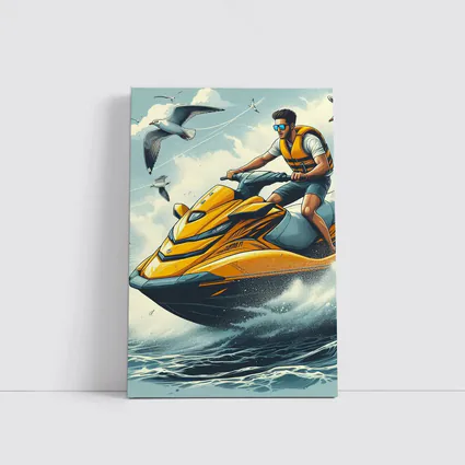 Man Riding Yellow Jet Ski Ocean Waves
