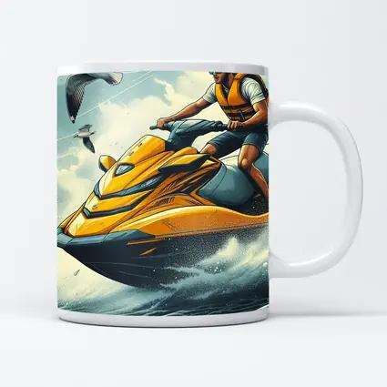 Man Riding Yellow Jet Ski Ocean Waves