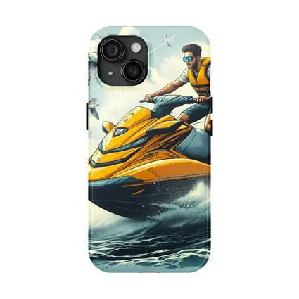 Man Riding Yellow Jet Ski Ocean Waves