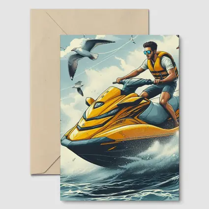 Man Riding Yellow Jet Ski Ocean Waves