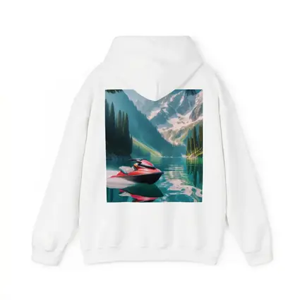 Red Jet Ski Alpine Mountain Lake Scene