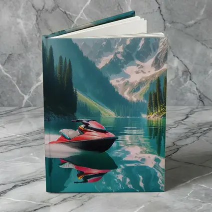 Red Jet Ski Alpine Mountain Lake Scene