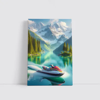 Jet Ski on Turquoise Alpine Mountain Lake