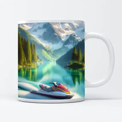 Jet Ski on Turquoise Alpine Mountain Lake