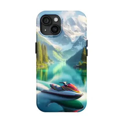 Jet Ski on Turquoise Alpine Mountain Lake