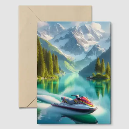Jet Ski on Turquoise Alpine Mountain Lake