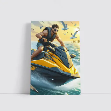 Man Riding Yellow Jet Ski Ocean Sunset