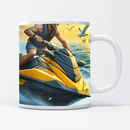 Man Riding Yellow Jet Ski Ocean Sunset