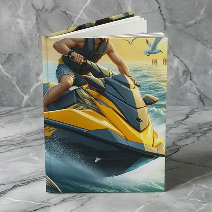 Man Riding Yellow Jet Ski Ocean Sunset