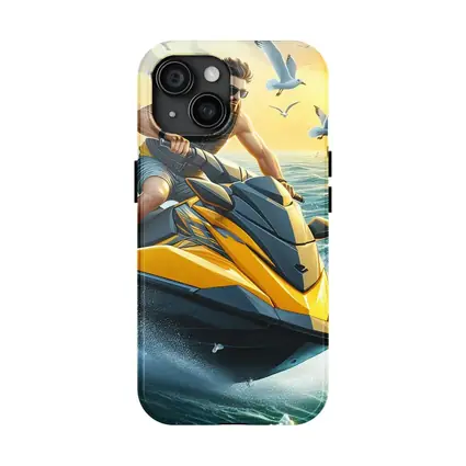 Man Riding Yellow Jet Ski Ocean Sunset