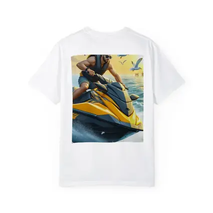 Man Riding Yellow Jet Ski Ocean Sunset