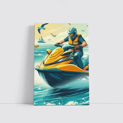 Jet Ski Rider Ocean Wave Retro Art