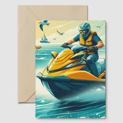 Jet Ski Rider Ocean Wave Retro Art