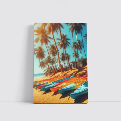 Colorful Kayaks on Tropical Palm Beach