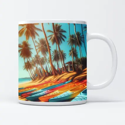 Colorful Kayaks on Tropical Palm Beach