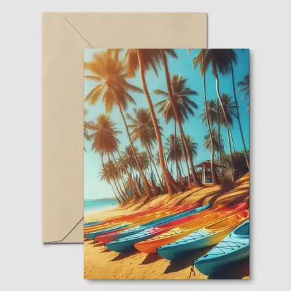 Colorful Kayaks on Tropical Palm Beach