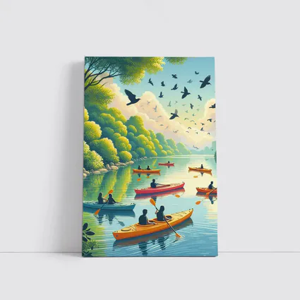 Kayaking on Calm River With Birds