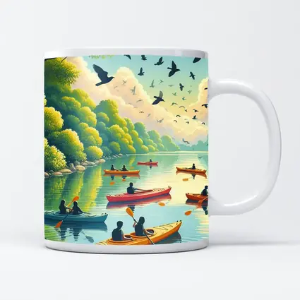 Kayaking on Calm River With Birds