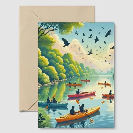 Kayaking on Calm River With Birds