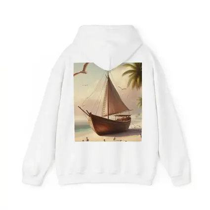 Wooden Sailboat Beach Scene With Seagulls