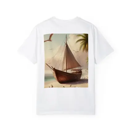 Wooden Sailboat Beach Scene With Seagulls