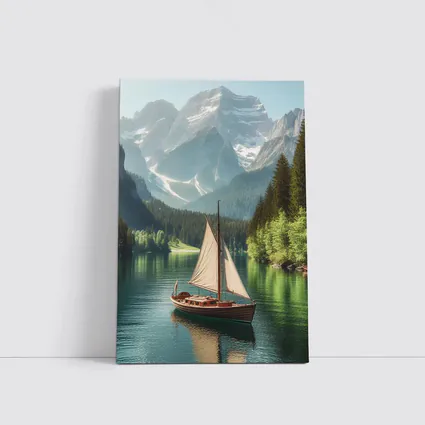 Sailboat on Calm Alpine Mountain Lake
