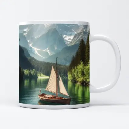 Sailboat on Calm Alpine Mountain Lake