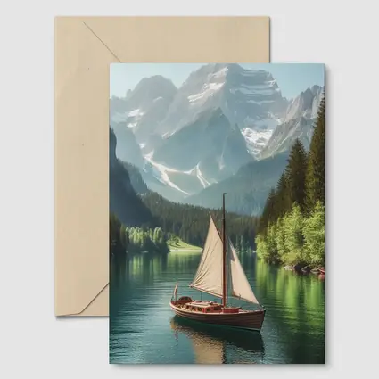 Sailboat on Calm Alpine Mountain Lake