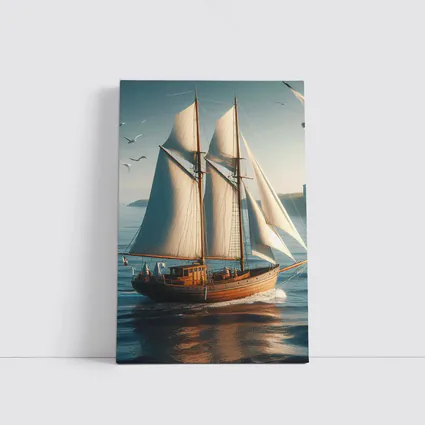 Wooden Sailing Ship Open Blue Ocean