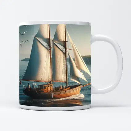 Wooden Sailing Ship Open Blue Ocean