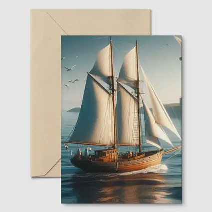 Wooden Sailing Ship Open Blue Ocean