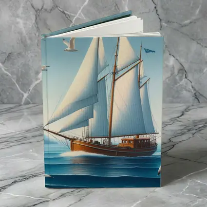 Wooden Sailboat Open Blue Ocean Seagulls