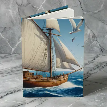 Wooden Sailing Ship Ocean Waves Seagulls