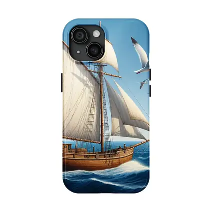 Wooden Sailing Ship Ocean Waves Seagulls