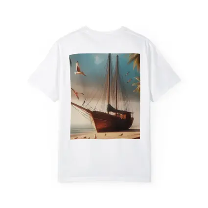 Old Wooden Sailboat Beached Tropical Shore Seagulls