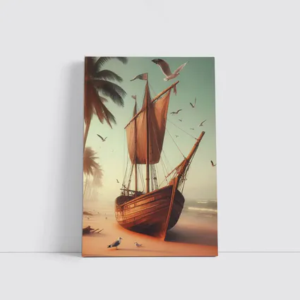 Old Wooden Sailing Ship Tropical Beach
