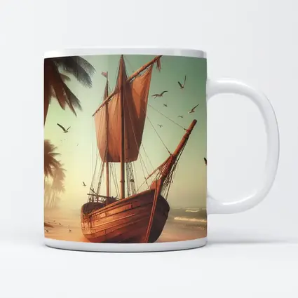 Old Wooden Sailing Ship Tropical Beach