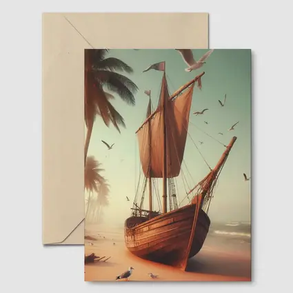 Old Wooden Sailing Ship Tropical Beach