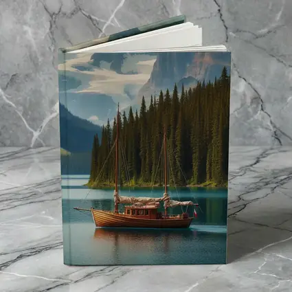 Wooden Sailboat on Turquoise Mountain Lake