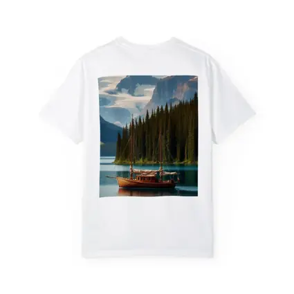 Wooden Sailboat on Turquoise Mountain Lake