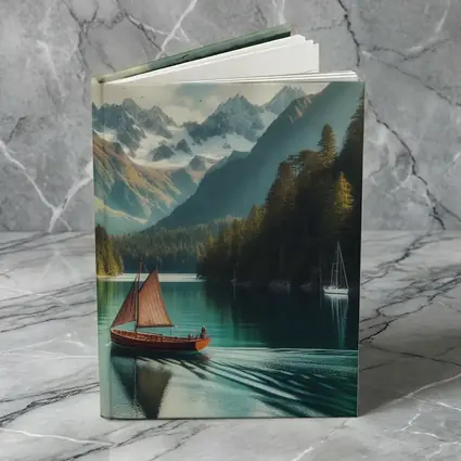 Wooden Sailboat On Turquoise Mountain Lake