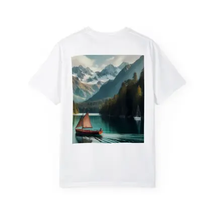 Wooden Sailboat On Turquoise Mountain Lake
