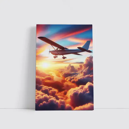 Small Plane Flying Above Sunset Clouds