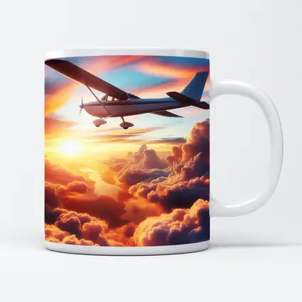 Small Plane Flying Above Sunset Clouds