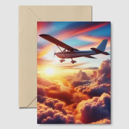 Small Plane Flying Above Sunset Clouds