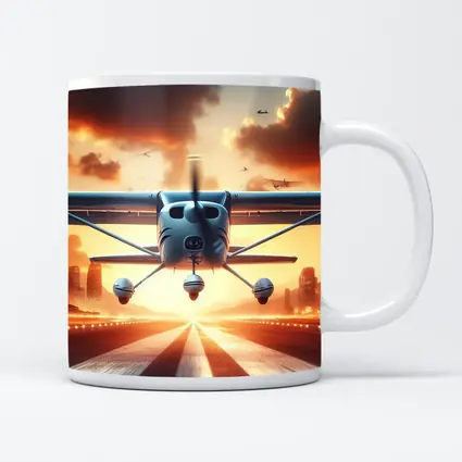 Small Plane Taking Off Sunset Runway