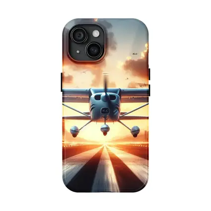 Small Plane Taking Off Sunset Runway