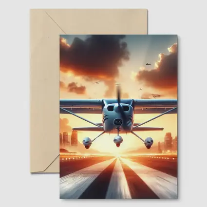 Small Plane Taking Off Sunset Runway