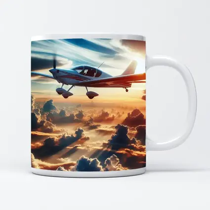Small Plane Flying Above Golden Sunset Clouds
