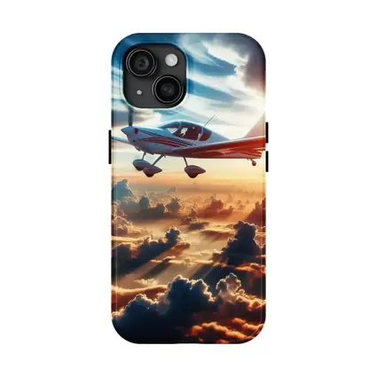 Small Plane Flying Above Golden Sunset Clouds